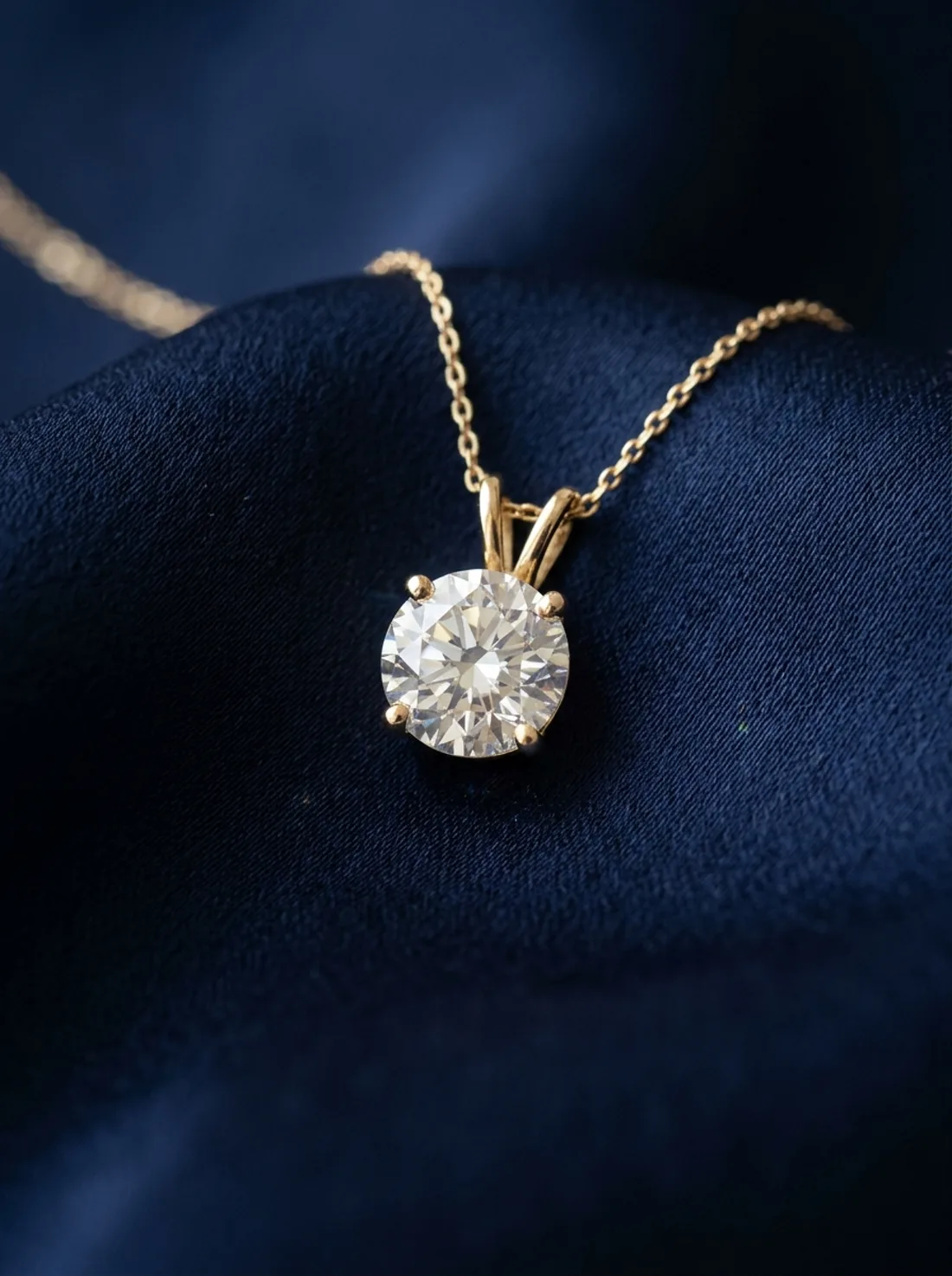 Solitaire diamond pendant on a fine gold chain